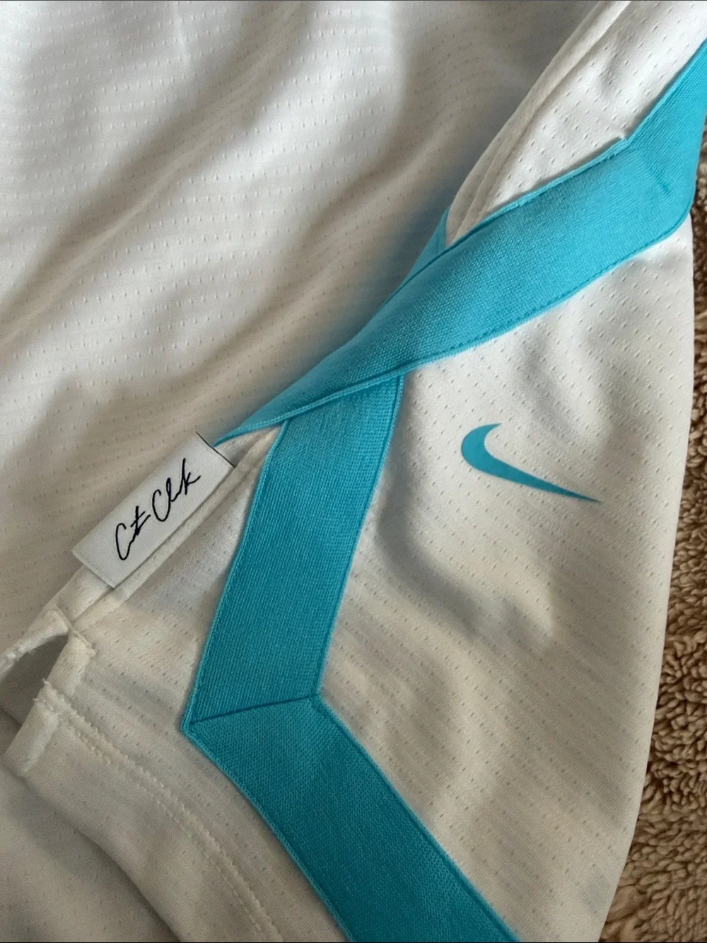 Nike Caitlin Clark White & Teal Women's Athletic Shorts with Logo